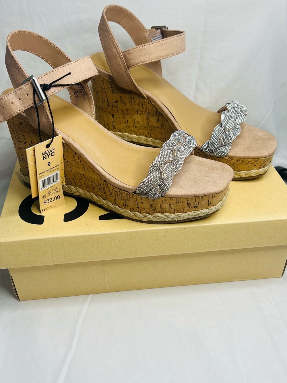 Madden NYC Women's Nude Braided Cork Wedge Sandals